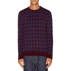Sweter wełniany w kolorze bordowo-niebieskim. Czerwone swetry męskie Benetton, xl, z wełny, z okrągłym kołnierzem. W wyprzedaży za 109,95 zł.