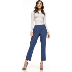 Granatowe Stylowe Cygaretki z Gumą w Pasie. Niebieskie spodnie damskie Molly.pl, s, bez wzorów, z gumy, eleganckie, z podwyższonym stanem. Za 148,90 zł.