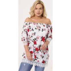 Biała Bluzka Wondrous. Białe bluzki damskie Born2be, xl, w kwiaty, z koronki, bez kołnierzyka, bez rękawów. Za 39,99 zł.
