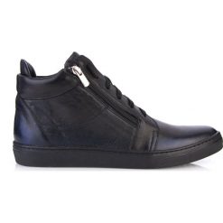 Sneakersy czarne z granatowym przetarciem. Czarne sneakersy damskie Arturo Vicci, ze skóry. Za 149,50 zł.