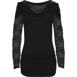 Shirt z koronką bonprix czarny. Czarne koszulki damskie bonprix, w koronkowe wzory, z koronki, eleganckie, bez kołnierzyka. Za 89,99 zł.