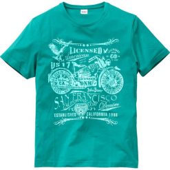 T-shirt z nadrukiem bonprix szmaragdowy. Zielone t-shirty męskie bonprix, xxl, z nadrukiem, bez kołnierzyka. Za 34,99 zł.