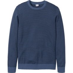 Sweter w paski bonprix niebieski dżins - ciemnoniebieski w paski. Niebieskie swetry męskie marki bonprix, s, w paski, bez kołnierzyka, bez kaptura. Za 54,99 zł.