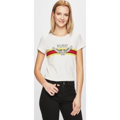 Noisy May - Top. Białe bluzki damskie marki Noisy May, s, z nadrukiem, z dzianiny, z okrągłym kołnierzem. Za 59,90 zł.