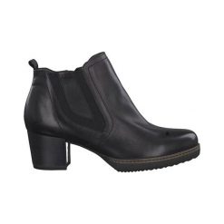 Tamaris Botki wide czarny female czarny 38. Czarne botki damskie Tamaris, ze skóry, na wysokim obcasie, na obcasie, na zamek. Za 319,00 zł.