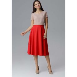 Czerwona Rozkloszowana Spódnica Midi na Pasku. Czerwone spódniczki damskie Molly.pl, do pracy, s, bez wzorów, biznesowe, długie, midi, rozkloszowane. Za 159,90 zł.