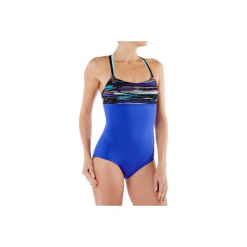 Strój jednoczęściowy do aquafitness Meg Stri damski. Niebieskie stroje kąpielowe jednoczęściowe damskie marki NABAIJI. W wyprzedaży za 39,99 zł.