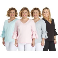 Elegancka bluzka rękaw falbanka oversize. Szare bluzki damskie Moda Size Plus Iwanek, l, bez wzorów, z elastanu, eleganckie, z falbankami, bez rękawów. Za 109,00 zł.