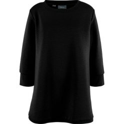 Bluza dresowa w strukturalny wzór w poziomy prążek, rękawy 3/4 bonprix czarny. Czarne bluzy damskie bonprix, z dresówki, bez kaptura. Za 84,99 zł.