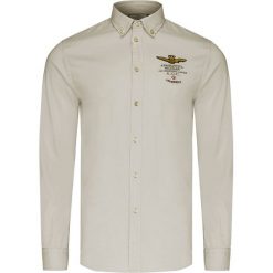 Koszula AERONAUTICA MILITARE. Brązowe koszule męskie Aeronautica Militare, z aplikacjami, z bawełny, biznesowe, z włoskim kołnierzykiem, bez rękawów. W wyprzedaży za 358,00 zł.