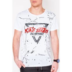 T-shirt męski z nadrukiem S1067 - biały. Białe t-shirty męskie Ombre Clothing, s, z nadrukiem, z bawełny, bez kołnierzyka. Za 13,99 zł.