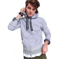 Bluza kangurka z melanżowej dzianiny. Szare bluzy męskie Top Secret, na lato, m, bez wzorów, z dzianiny, z kapturem, bez rękawów, z kapturem. Za 79,99 zł.