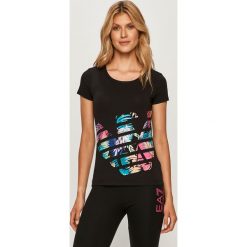 EA7 Emporio Armani - T-shirt. Czarne bluzki damskie EA7 Emporio Armani, s, z nadrukiem, z elastanu, casualowe, z okrągłym kołnierzem, z krótkim rękawem. W wyprzedaży za 269,90 zł.