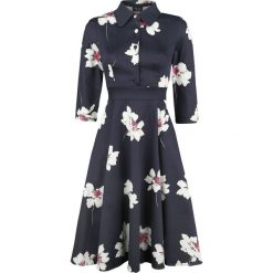 H&R London Grace Midnight Shirt Swing Dress Sukienka niebieski/biały. Niebieskie sukienki damskie marki H&R London, na imprezę, l, z nadrukiem, bez kołnierzyka, bez rękawów. Za 284,90 zł.