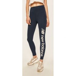 New Balance - Legginsy. Niebieskie spodnie damskie New Balance, s, z nadrukiem, z elastanu. Za 229,90 zł.