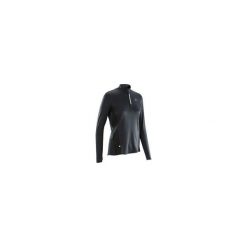 Bluza do biegania długi rękaw RUN DRY+ ZIP damska. Czarne bluzy damskie KALENJI, bez wzorów, z elastanu, z długim rękawem, długie, bez kaptura. Za 49,99 zł.