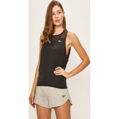 Reebok - Top. Czarne topy damskie Reebok, s, bez wzorów, z dzianiny, z okrągłym kołnierzem. Za 139,90 zł.