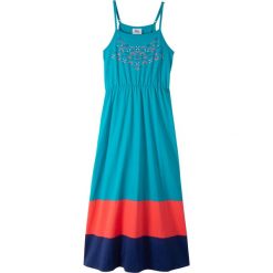 Letnia sukienka, dł. do kostki bonprix ciemnoturkusowy. Niebieskie sukienki dziewczęce bonprix, na lato, z aplikacjami, bez rękawów, maxi. Za 54,99 zł.