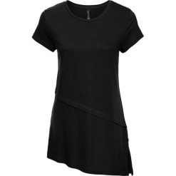 Shirt asymetryczny bonprix czarny. Czarne koszulki damskie bonprix, bez wzorów, z asymetrycznym kołnierzem, bez rękawów. Za 44,99 zł.