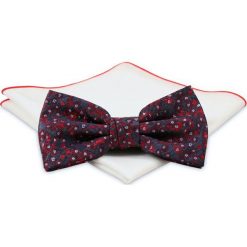 Czerwono-Szara Mucha z Białą Poszetką -CHATTIER- Męska, Motyw Kwiatowy MUCH0462. Szare muszki męskie Chattier, w paski, eleganckie. Za 44,00 zł.