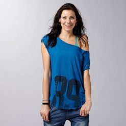 Topy sportowe damskie: Reebok Koszulka damska AER Graphic Tee niebieska r. XS (Z93459)