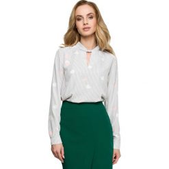 Elegancka Bluzka z Wzorem z Ozdobnym Dekoltem - Model 2. Szare podkoszulki damskie marki Molly.pl, s, bez wzorów, z tkaniny, z długim rękawem. Za 102,90 zł.