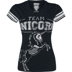 Jednorożec Team Unicorn Koszulka damska czarny. Czarne bluzki z odkrytymi ramionami marki Jednorożec, l, z nadrukiem, z okrągłym kołnierzem. Za 79,90 zł.