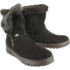 RIEKER TEX Y3470-00 black, botki damskie. Czarne botki damskie Rieker, z wełny, bez obcasa, na płaskiej podeszwie, bez zapięcia. Za 309,90 zł.