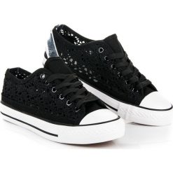 Trampki damskie slip on: Czarne koronkowe trampki MERG czarne