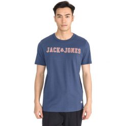 Jack & Jones Blu. Koszulka Niebieski. Niebieskie podkoszulki męskie xxl, z nadrukiem, z bawełny, krótkie. Za 64,95 zł.