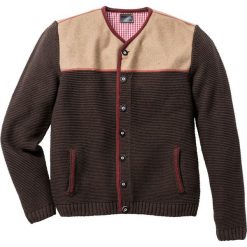Sweter rozpinany w ludowym stylu Regular Fit bonprix brązowy melanż. Brązowe swetry klasyczne męskie marki bonprix, m, melanż, z dzianiny, klasyczne, z klasycznym kołnierzykiem. Za 79,99 zł.