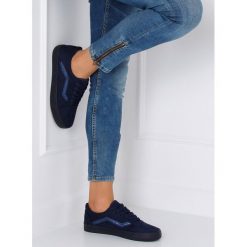 Trampki Vansówki granatowe. Buty sportowe damskie FunKee.pl, z aplikacjami, z tkaniny, na sznurówki. Za 67,99 zł.