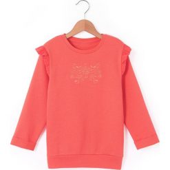Bluza z wyszyciem i falbankami, 3-12 lat. Różowe bluzy dziewczęce marki La Redoute Collections, z bawełny, z długim rękawem, długie. Za 52,46 zł.