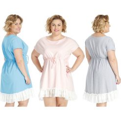Wiązana tunika sukienka z falbanką falbanka oversize PLUS SIZE LATO 2017. Sukienki damskie Moda Size Plus Iwanek. Za 89,90 zł.