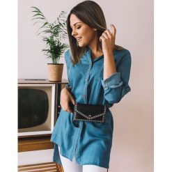Tunika Malvina jeans - UNI. Tuniki damskie Fanaberia.com, na co dzień, uniwersalny, bez wzorów, z jeansu, eleganckie, z asymetrycznym kołnierzem, bez rękawów. Za 65,90 zł.