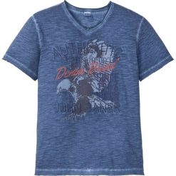T-shirt z efektem wytarcia bonprix indygo "used". Niebieskie koszulki męskie bonprix, xl, bez wzorów, z dekoltem w serek, bez rękawów. Za 49,99 zł.