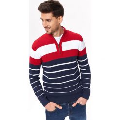Sweter golf z suwakiem. Niebieskie swetry męskie Top Secret, na lato, xl, w paski, eleganckie, z golfem, bez kaptura. W wyprzedaży za 34,99 zł.