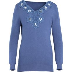 Niebieski Sweter Just Wait. Niebieskie swetry klasyczne damskie marki Born2be, l, z dekoltem w serek. Za 64,99 zł.
