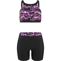 Bikini z biustonoszem bustier (2 części) bonprix czarno-różowy. Czarne stroje kąpielowe damskie bonprix, bez wzorów. Za 79,99 zł.