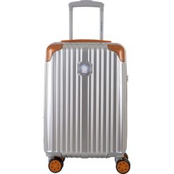 Walizka w kolorze srebrnym - 44 l. Szare walizki Ines de la Fressange, bez wzorów, z materiału. W wyprzedaży za 319,95 zł.