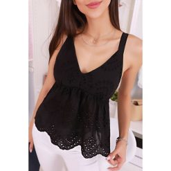 Top DANEZA BLACK. Czarne bluzki damskie IVET, bez wzorów, bez kołnierzyka. W wyprzedaży za 39,00 zł.