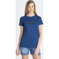 T-SHIRT TRUSSARDI JEANS. Niebieskie t-shirty damskie Trussardi Jeans, s, z nadrukiem, z bawełny, z okrągłym kołnierzem. Za 95,00 zł.