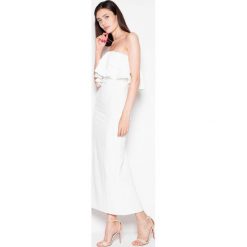 Ecru Sukienka Długa Elegancka z Falbankami. Szare długie sukienki Molly.pl, l, z materiału, eleganckie, z falbankami, z długim rękawem, proste. Za 175,90 zł.