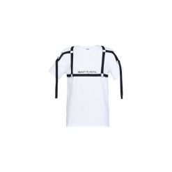 T-shirty męskie: T-SHIRT white heavy plastic. / black stripes