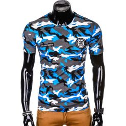 T-shirty męskie: T-SHIRT MĘSKI Z NADRUKIEM S1010 - NIEBIESKI/MORO