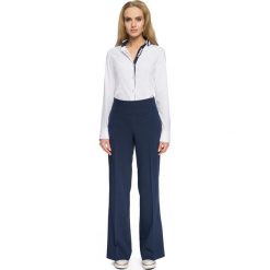 Elaina spodnie z szerokimi nogawkami - granatowe. Spodnie damskie z wysokim stanem Stylove, s, bez wzorów, z elastanu, eleganckie, z podwyższonym stanem. W wyprzedaży za 79,50 zł.