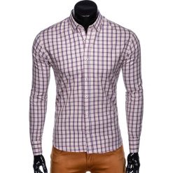 KOSZULA MĘSKA W KRATĘ Z DŁUGIM RĘKAWEM K450 - BEŻOWA. Brązowe koszule męskie Ombre Clothing, s, bez wzorów, z bawełny, bez kołnierzyka, z długim rękawem. Za 29,00 zł.
