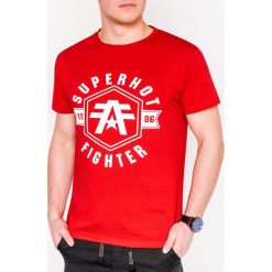 T-shirt męski z nadrukiem S1073 - czerwony. Czerwone t-shirty męskie Ombre Clothing, s, z nadrukiem, z bawełny, bez kołnierzyka. Za 14,99 zł.
