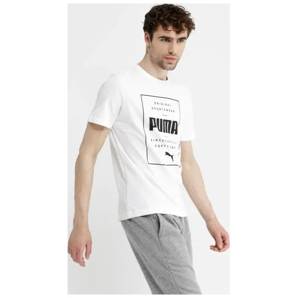 Puma Koszulka Ss Box Puma , biały, rozmiar L. Białe koszulki męskie Puma, m, bez wzorów, z bawełny, bez kołnierzyka, bez rękawów. Za 99,99 zł.