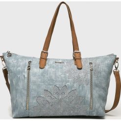 Desigual - Torebka. Brązowe torebki klasyczne damskie marki Desigual, w paski, z poliesteru, casualowe, na ramię, duże, bez dodatków. Za 349,90 zł.